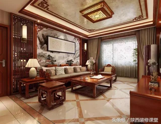 中式无主灯客厅吊顶效果图,80平客厅法式吊顶