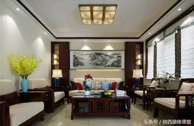 中式无主灯客厅吊顶效果图,80平客厅法式吊顶