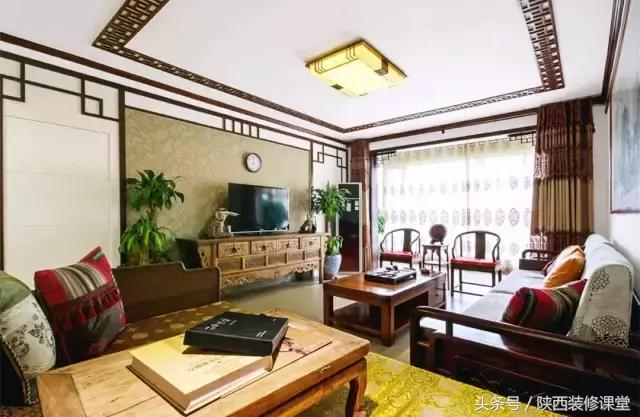 中式无主灯客厅吊顶效果图,80平客厅法式吊顶