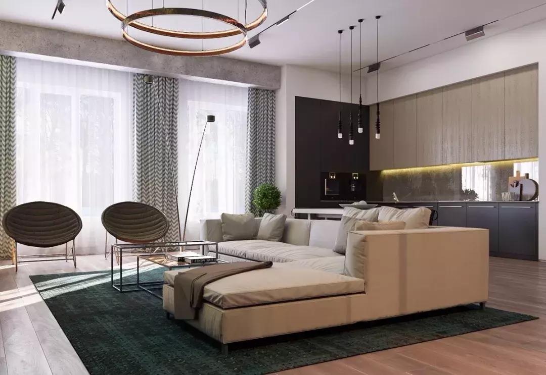 22平客厅美式风格,客厅开放式厨房效果图