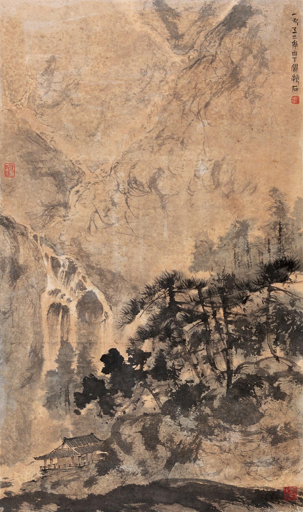 傅抱石创作国画天女散花图,傅抱石的国画作品《一望大江开》