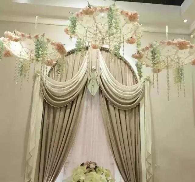 半圆弧窗幔窗帘效果图,别墅窗纱幔头效果图