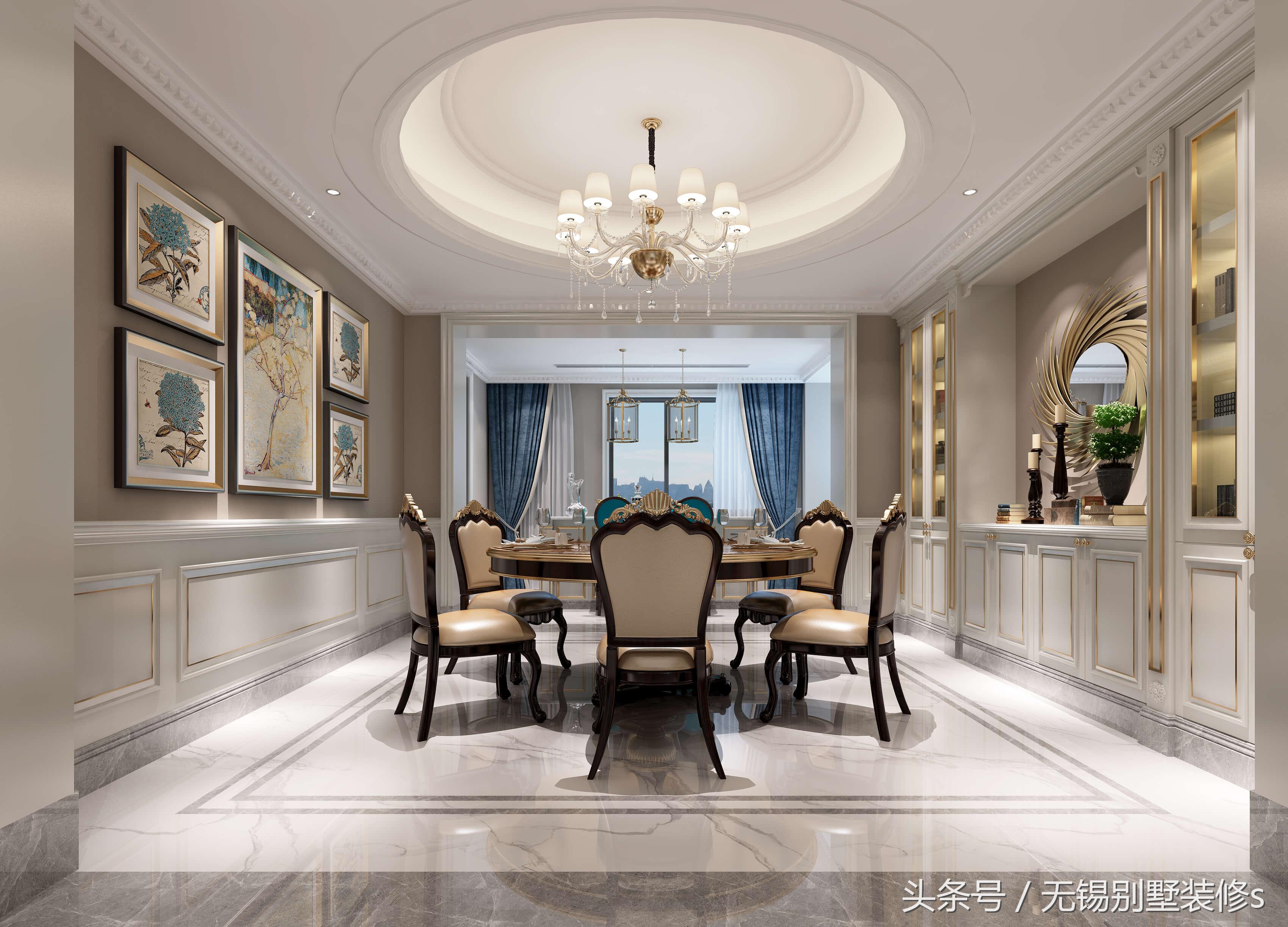 别墅法式轻奢风格效果图,法式别墅装修设计案例