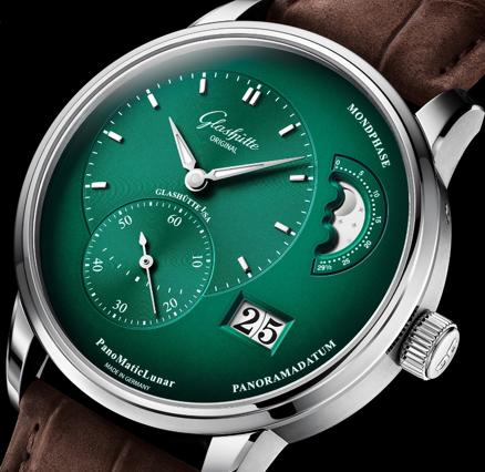 玫瑰金偏心月相腕表,森林绿欧美风太空人表盘