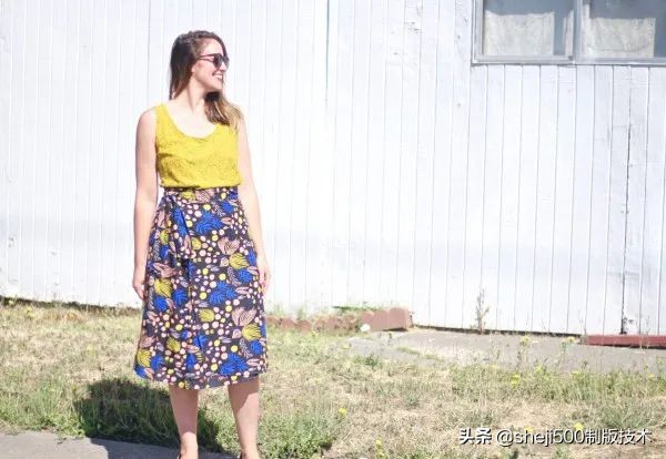 时尚一片式裹裙连衣裙裁剪图,后开叉裙的缝制方法