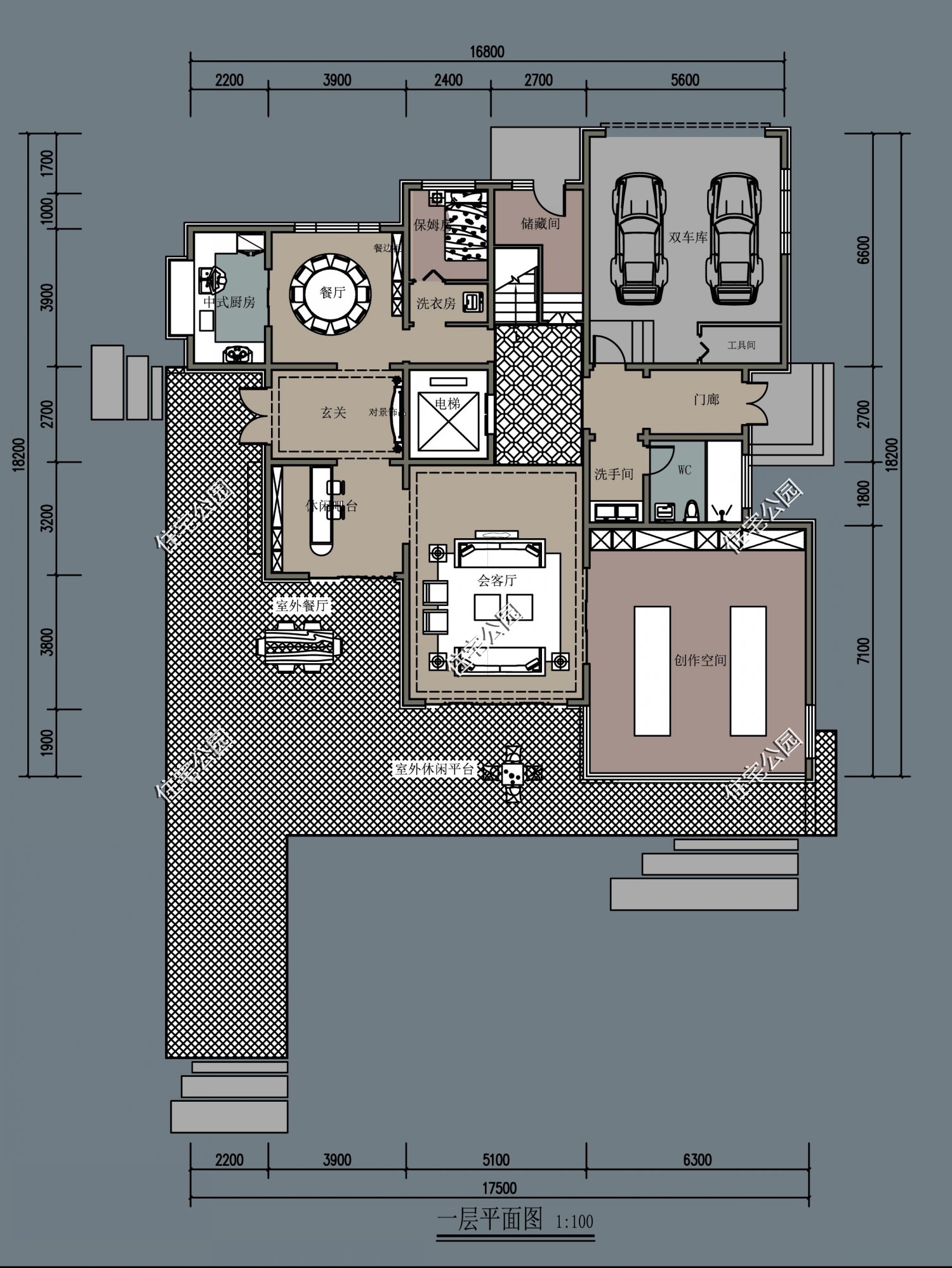 免费分享1000款自建房布局图,三层半现代别墅带落地窗设计图