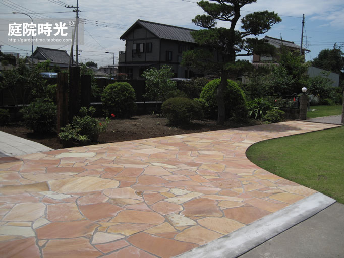 中式庭院古代老石板铺装,庭院铺装样式区域颜色搭配