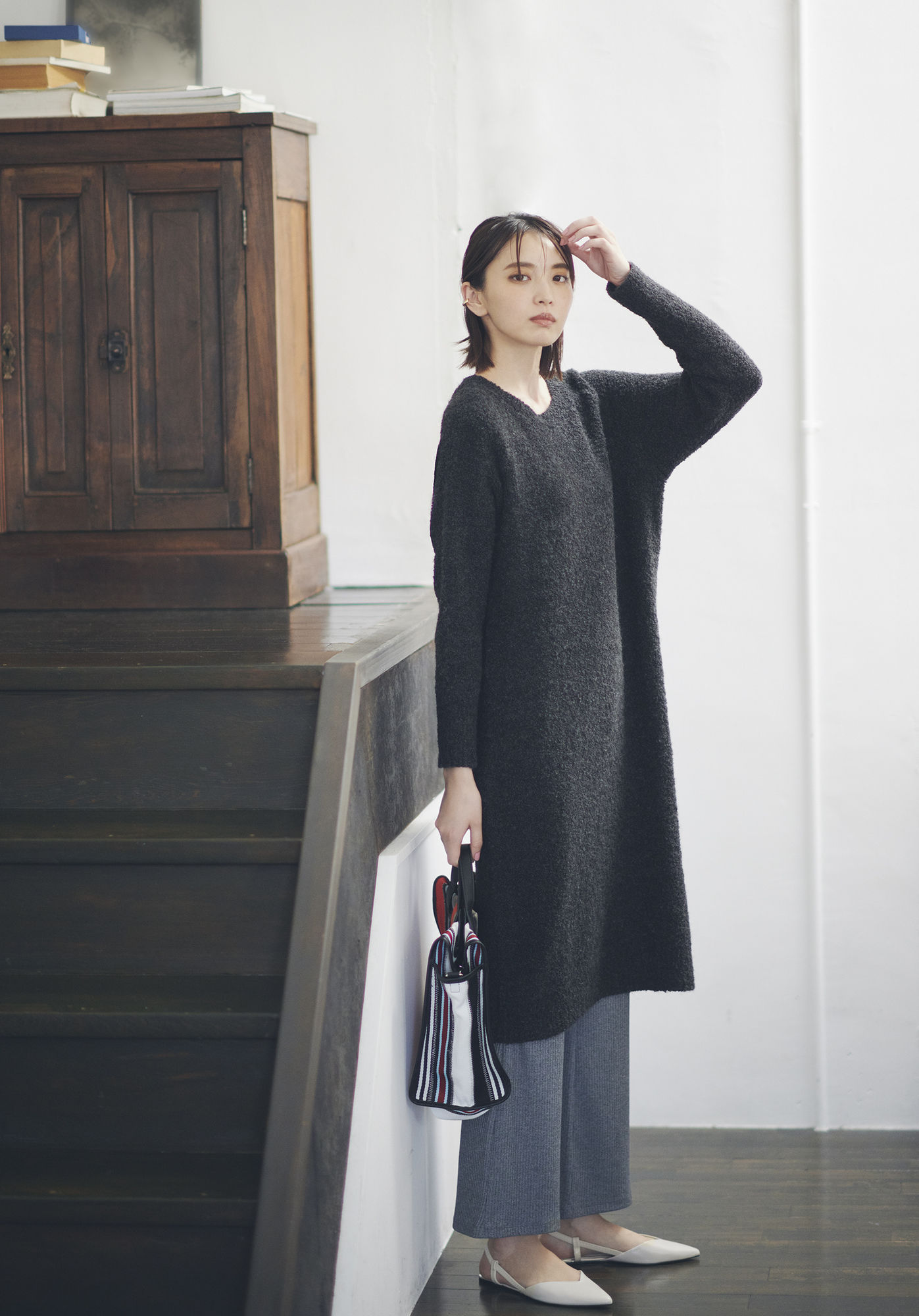 秋冬腰带款针织连衣裙紫色,针织连衣裙秋冬款穿搭图