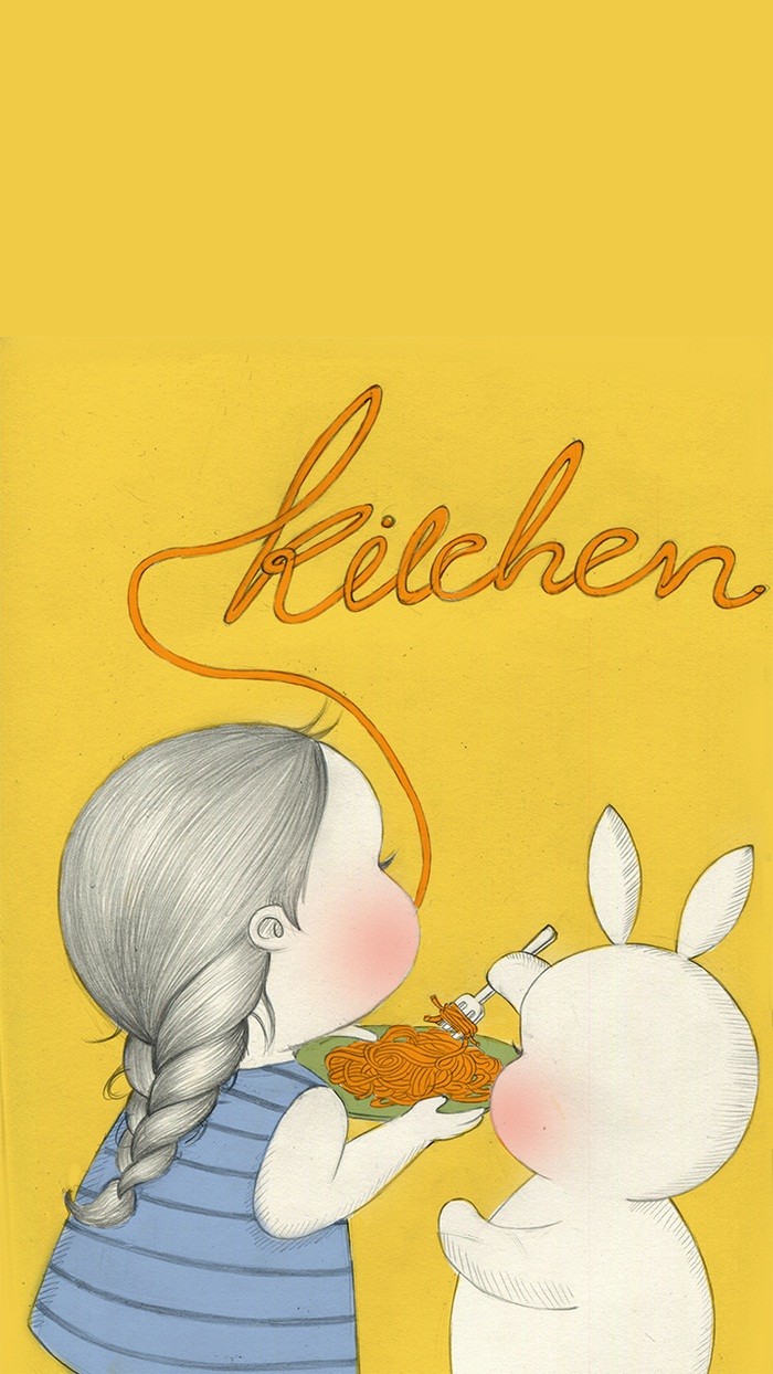 少女与兔子插画,兔子手绘创意插画