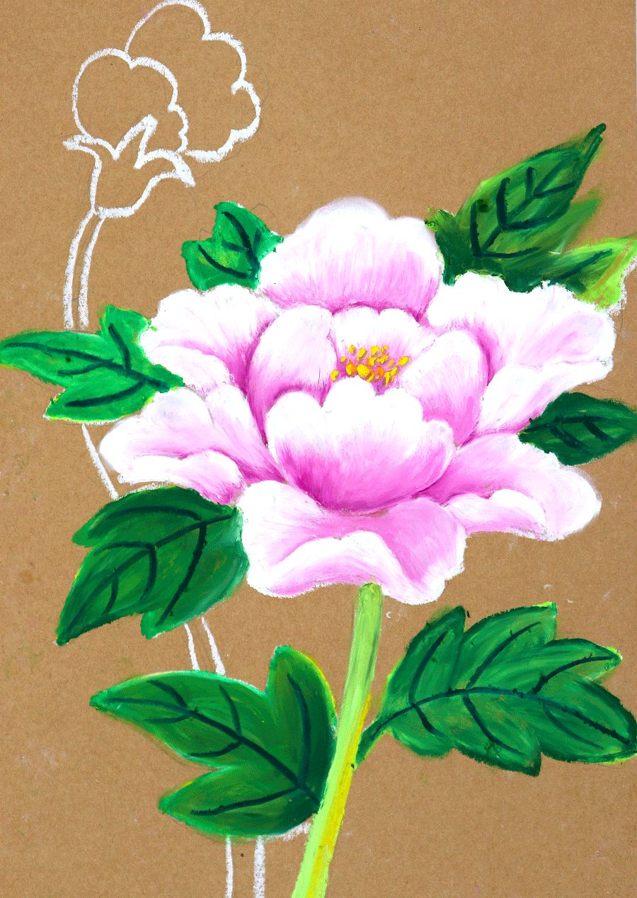 牡丹油画棒教程,油画棒立体牡丹花绘画