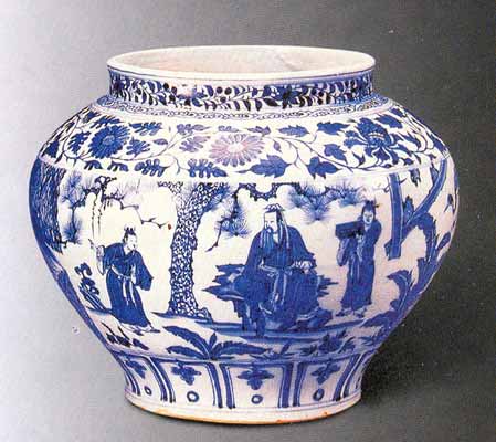 元代中早期青花釉里红瓷器图片,清代青花人物故事图