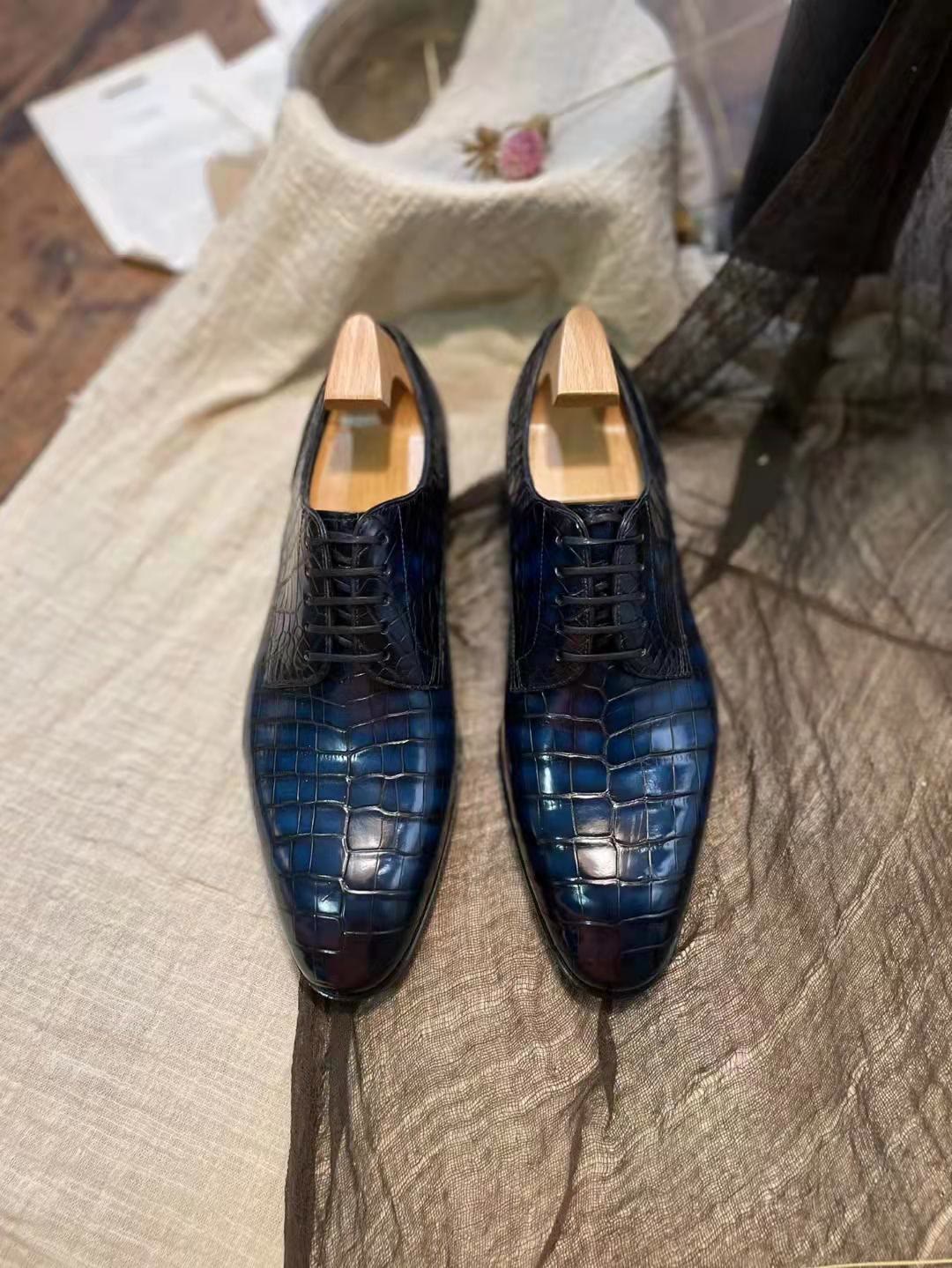 男士鳄鱼真皮手工定制皮鞋,手工鳄鱼皮鞋定制