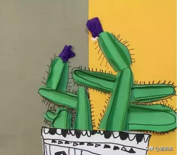 可以贴在墙上用卡纸做的大仙人掌,手工卡纸仙人掌盆栽幼儿园