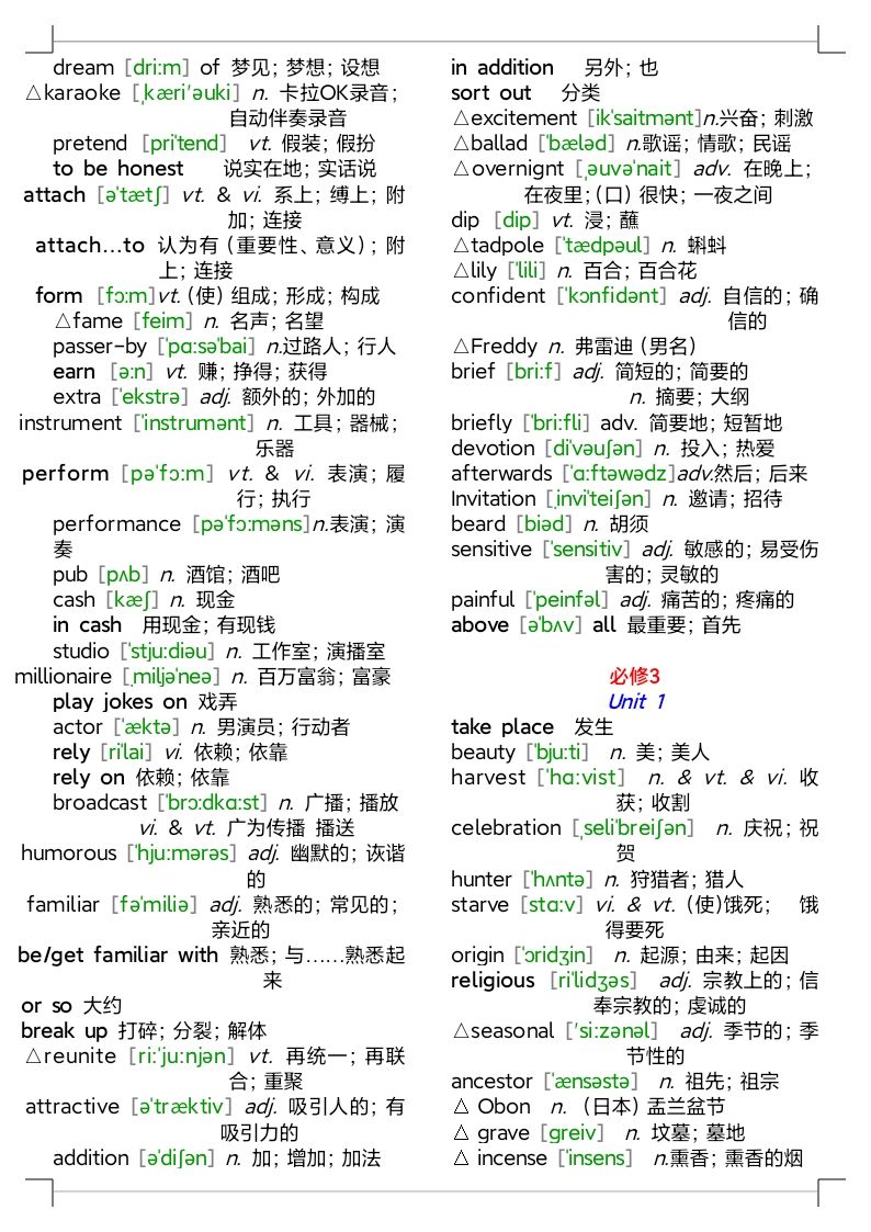 人教版高中英语单词表全部电子版,人教版高中英语单词表