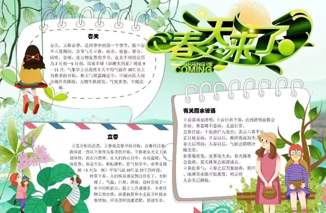 关于春天诗句的手抄报四年级,春天四字成语手抄报和古诗