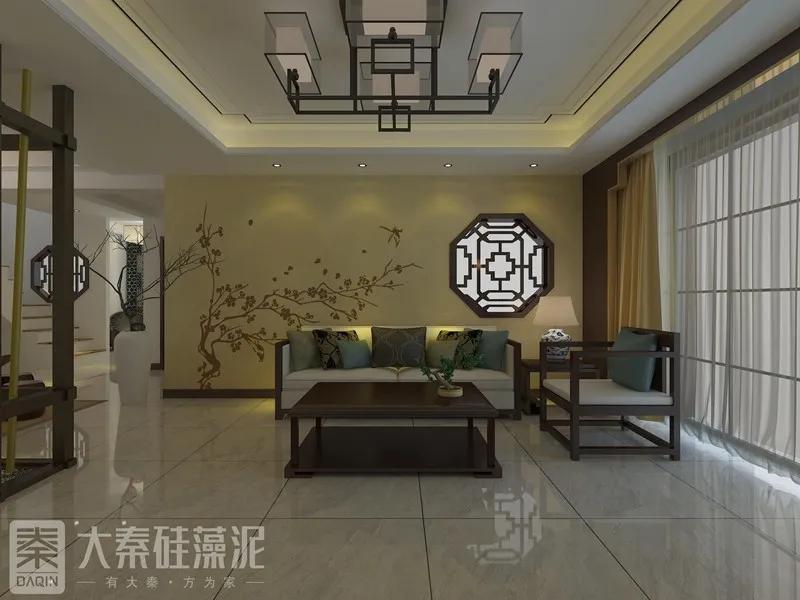 硅藻泥中式背景墙效果图客厅,硅藻泥电视背景墙新中式