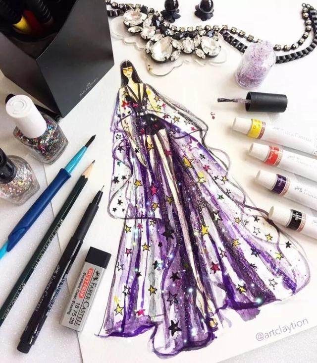 服装设计礼服素描手稿,著名设计师服装设计手稿