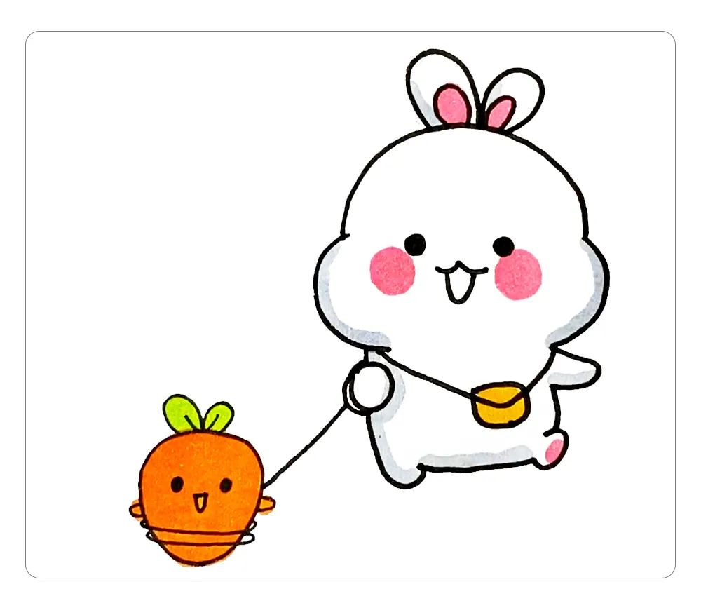 小白兔简笔画可打印涂色最简单,小白兔抱着胡萝卜简笔画怎么画