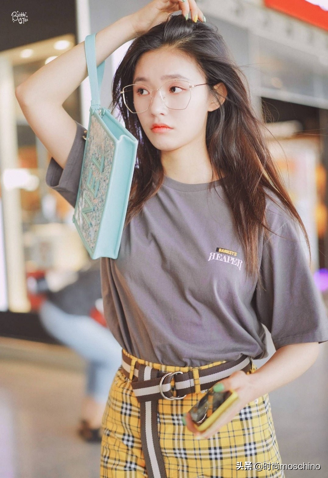 林允最新绿色系穿搭,青春美少女林允穿搭