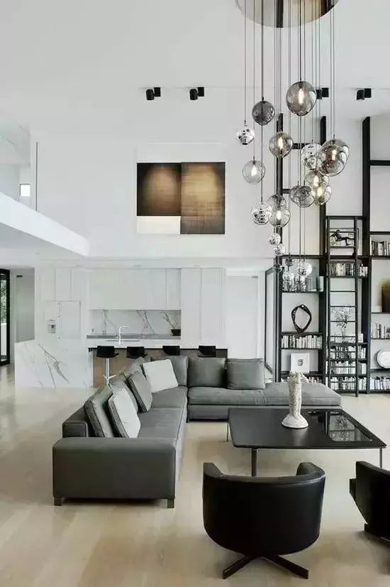 新中式挑空客厅极简风格,意式极简挑空客厅效果图