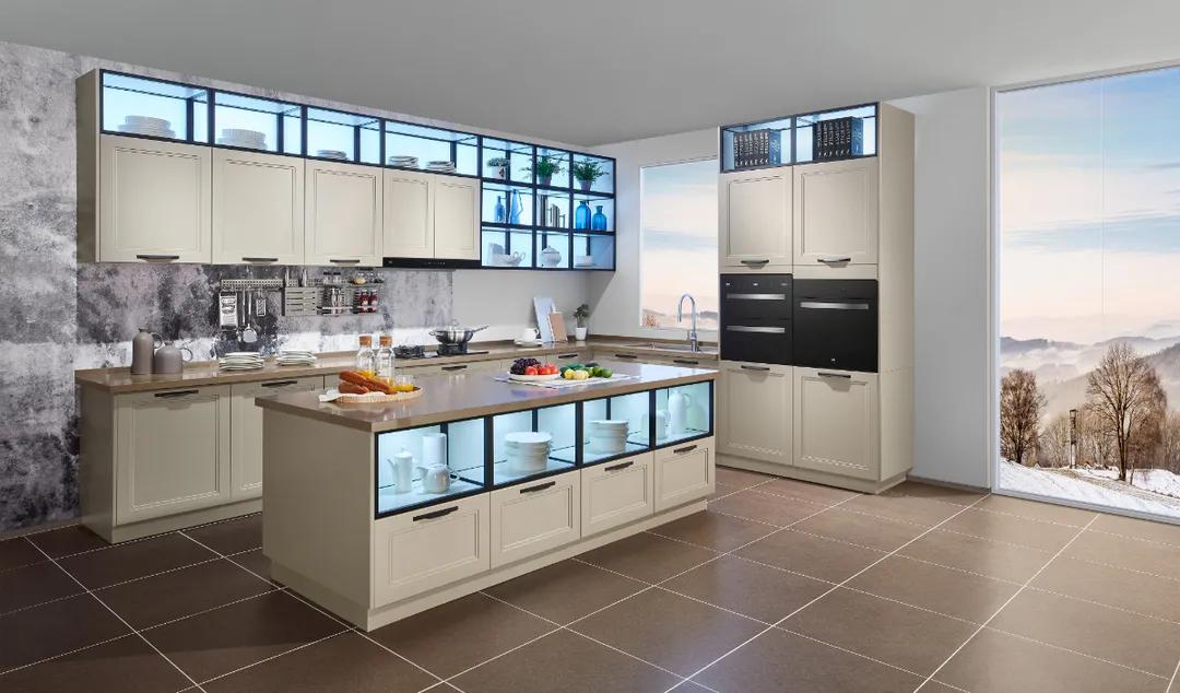 厨房直角吧台和推拉门一体效果图,厨房吧台极简设计效果图最新款