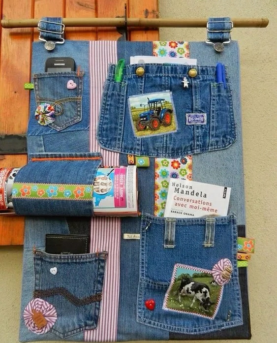 不穿的牛仔裤改衣柜收纳袋,不要的牛仔裤怎么改造成收纳袋