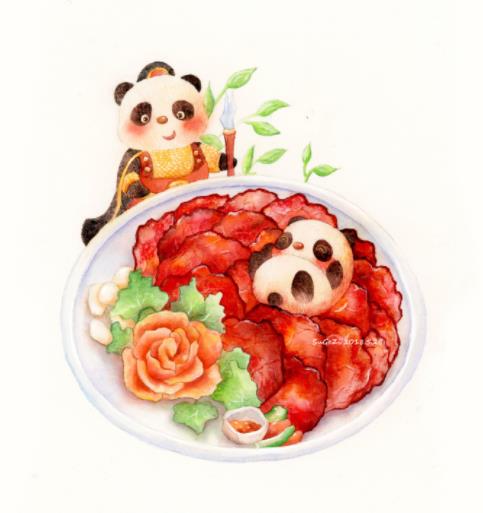 很萌的手绘熊猫,呆萌熊猫插画