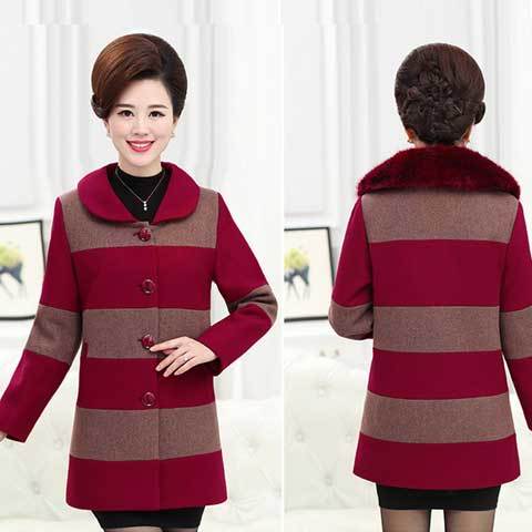 秋冬新款时尚毛呢外套爆款套装,老年人加绒加厚外套女装中长款