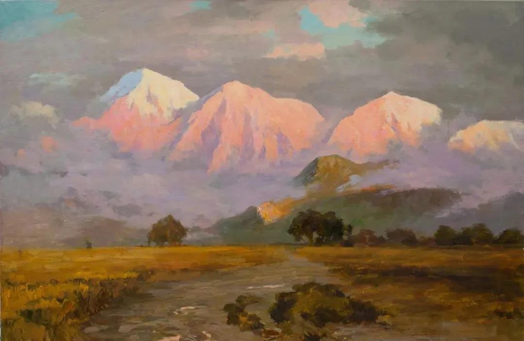 氛围感风景油画作品简单初学者,简单的小清新系油画