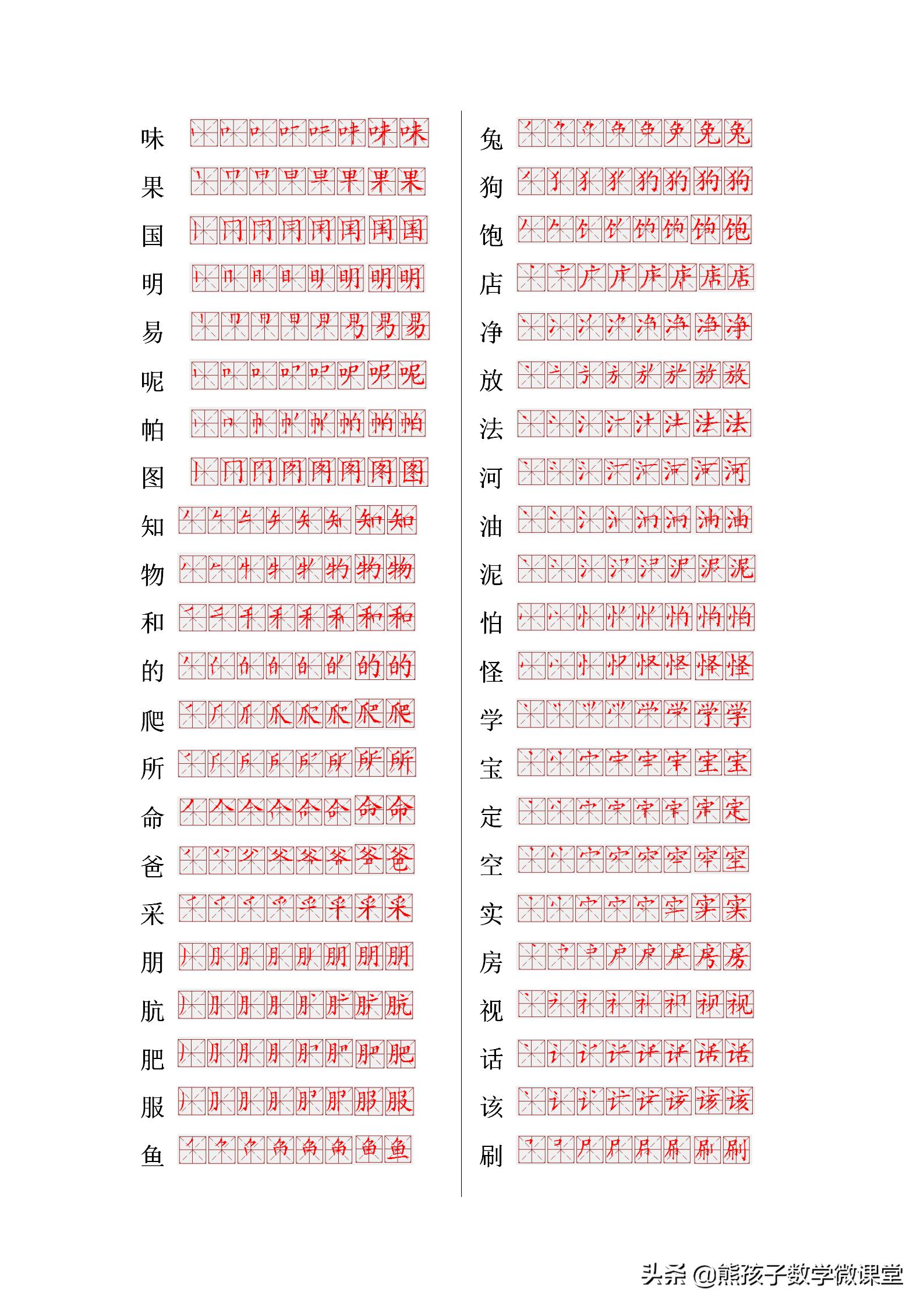 小学生生字笔顺表,小学生字笔顺口诀对应的字例