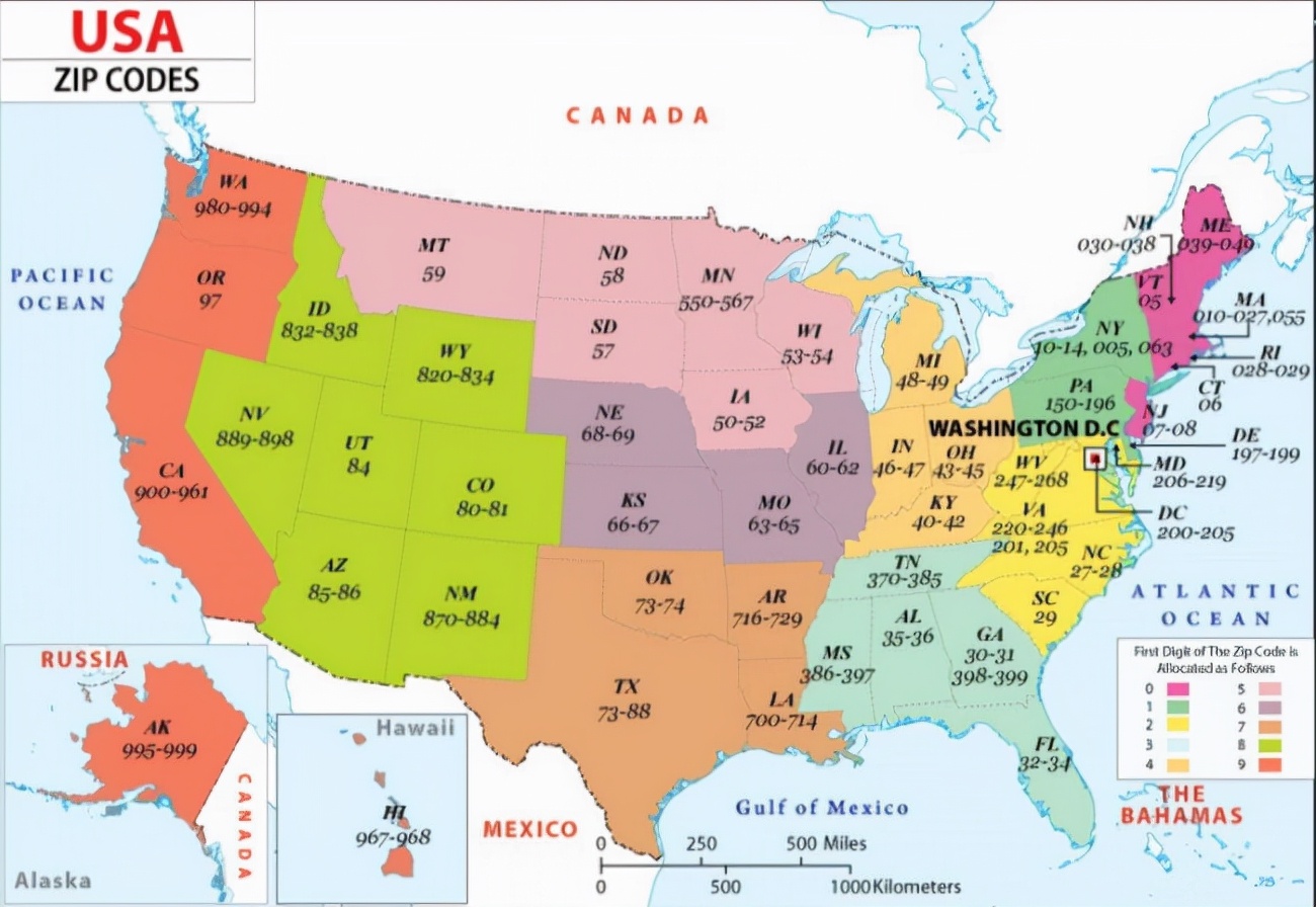 美国各州邮政编码,美国各州邮编号码