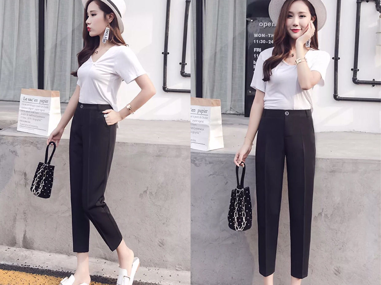 八分哈伦裤女显腿直,弯腿穿九分哈伦裤好看吗