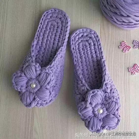 布条线桃花拖鞋编织教程,旧布条编拖鞋方法