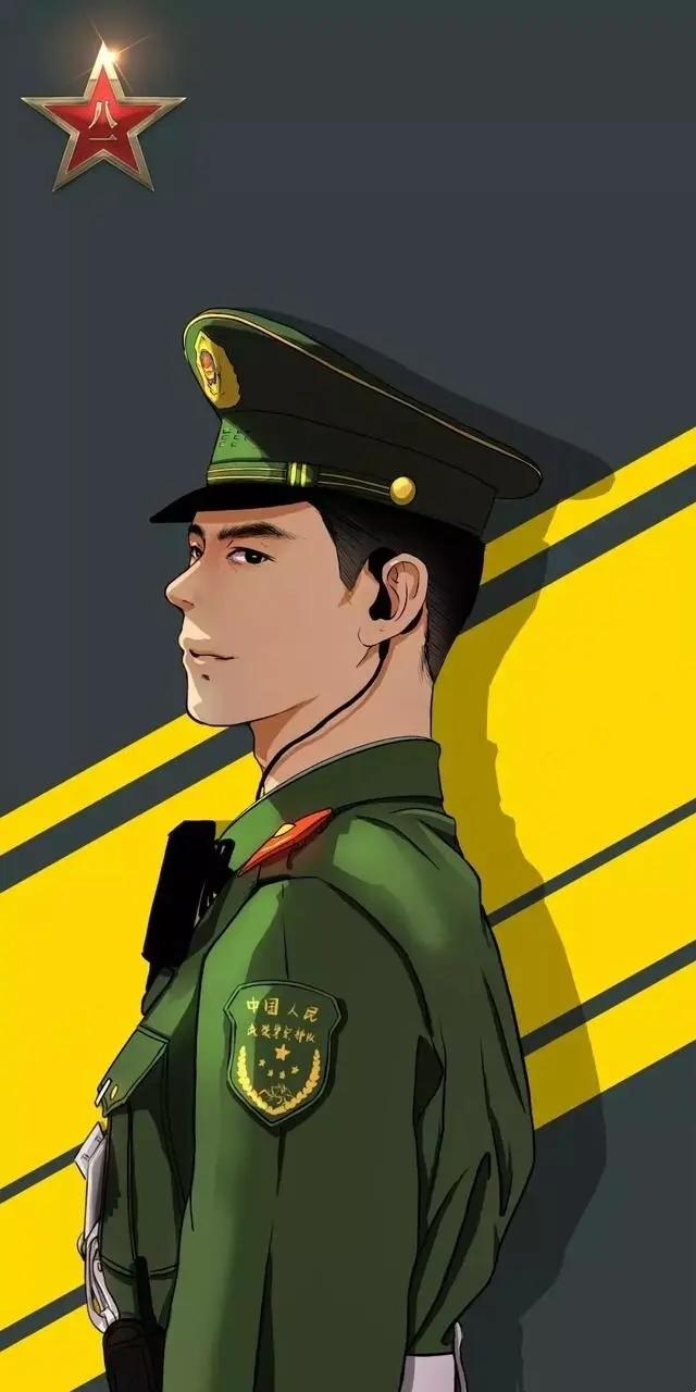 致边防军人的插画,军人和国旗插画
