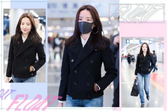 董洁皮毛一体外套,董洁蓝色光滑亮丽的外套