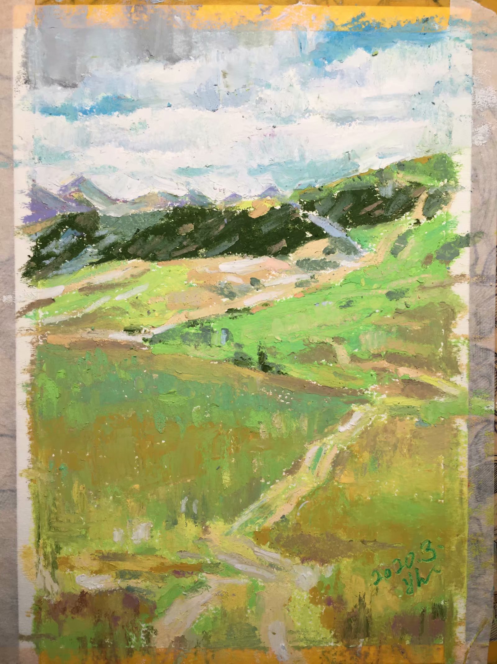 12色普通油画棒画风景画教程,油画棒教程简单入门冬季风景画