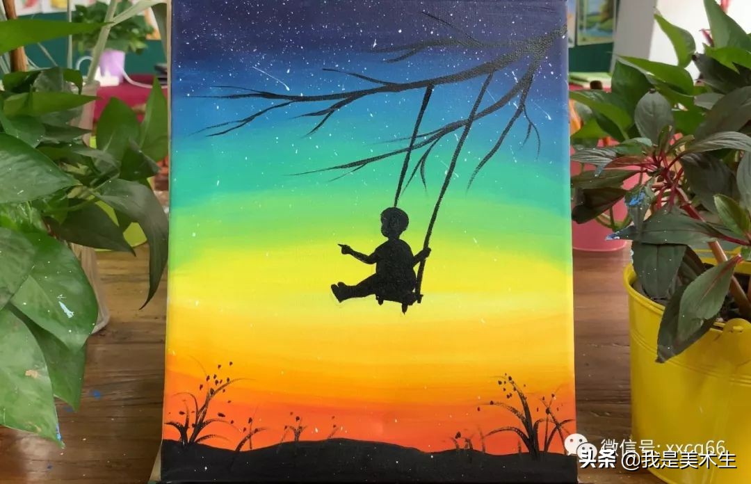 用油画棒画风景油画教程简单儿童,儿童油画瀑布的画法教程