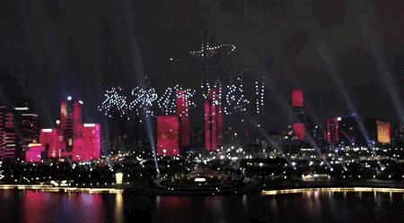 航拍深圳湾夜景,香港深圳夜景航拍震撼全景