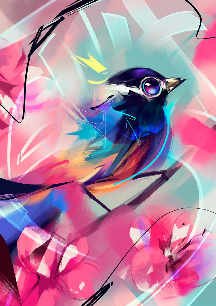 好看可爱又简单的动物眼睛插画,黑白和彩色强烈对比的插画