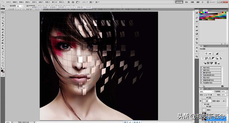 Photoshop设计教程_制作人物脸部剥落的碎块特效