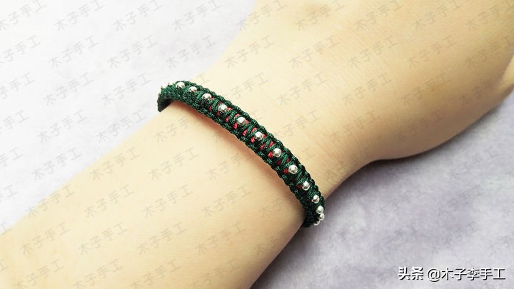 双向平结手链收尾串珠,花样平结串珠手链编织