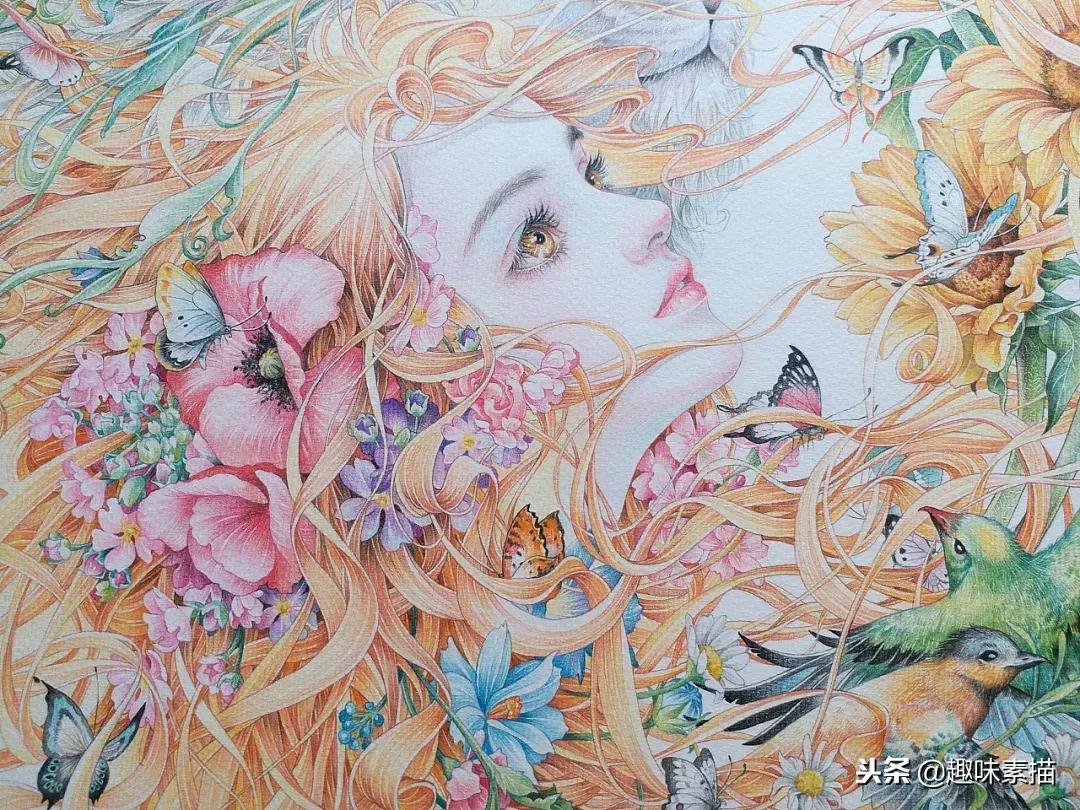 超精细彩铅人像素描,简单又漂亮的彩铅插画