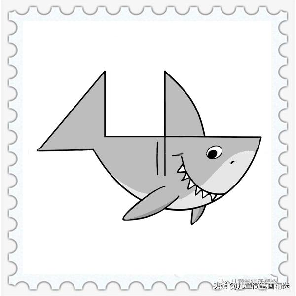 儿童简笔画精选-用数字“4”画鲨鱼（Shark）