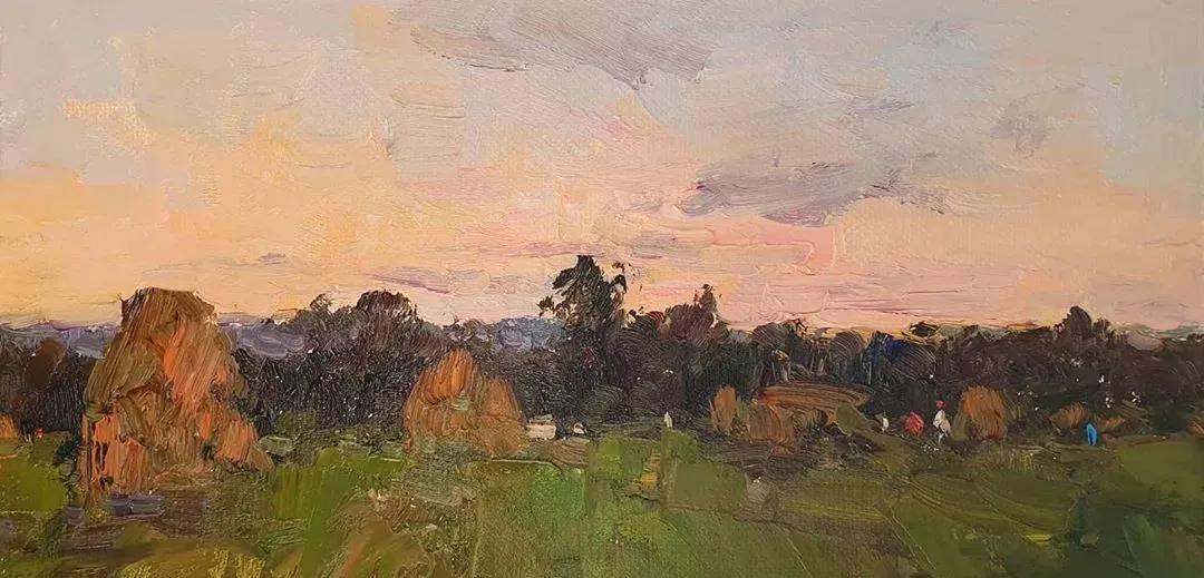 氛围感风景油画作品简单初学者,简单的小清新系油画