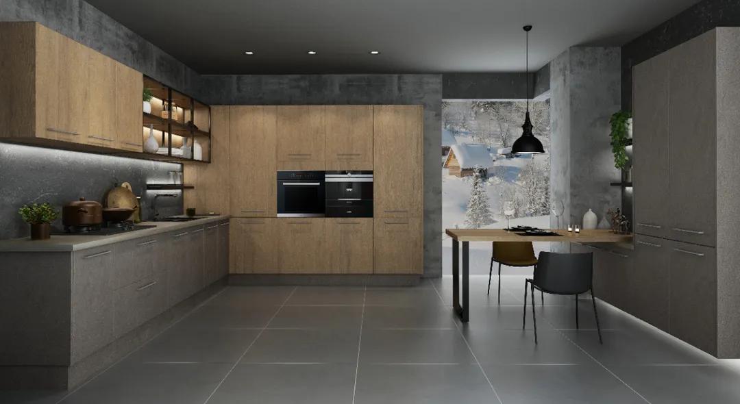 厨房设计吧台最新款,厨房直角吧台和推拉门一体效果图