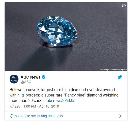 罕见钻石,博茨瓦纳纯天然蓝钻石