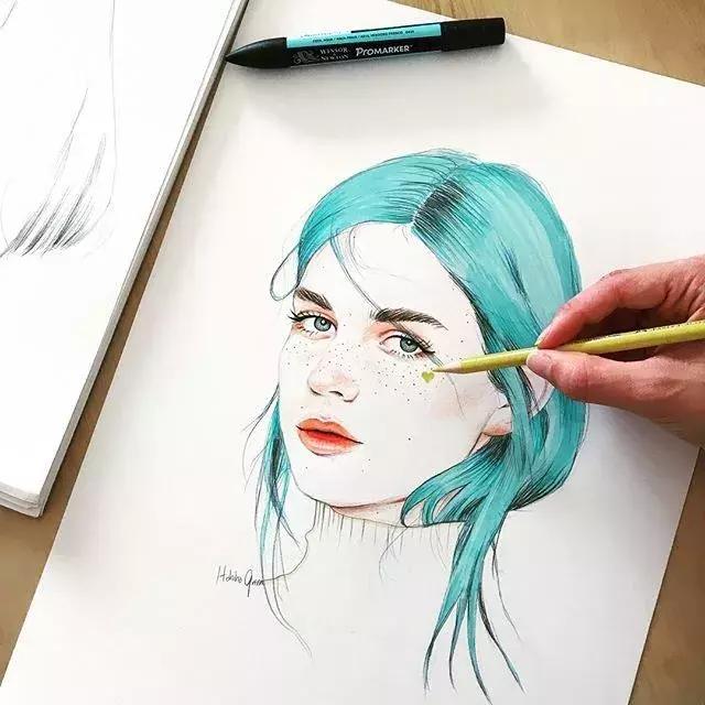 淡淡的彩铅插画，好迷人、性感