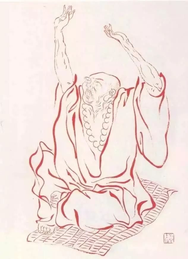 弘一法师的蓝底描金十八罗汉作品,弘一大师100万罗汉图写意