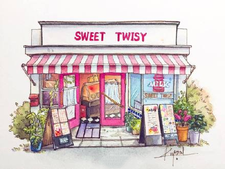 水彩森系小清新插画甜品,手绘治愈系甜品插画