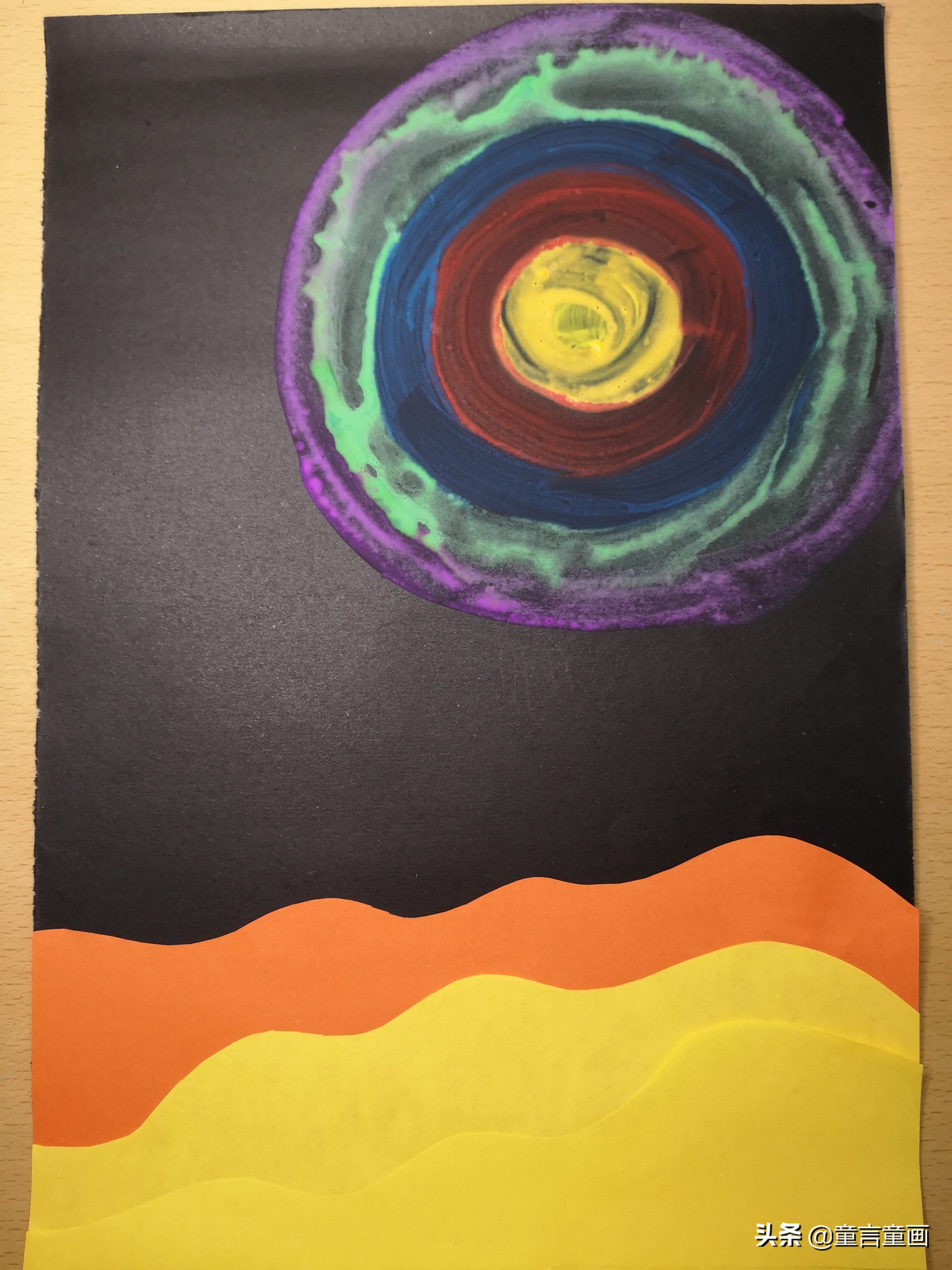 蓝色星空下的棒棒糖,儿童美术创意画手工棒棒糖